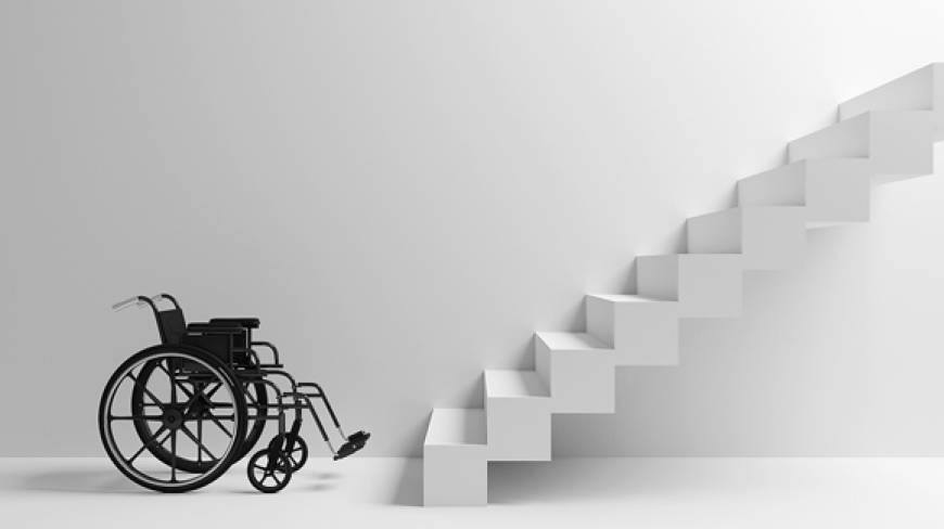 Image with wheelchair and stairs