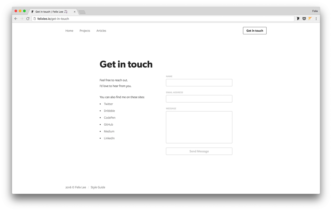 felixlee.io Contact Page