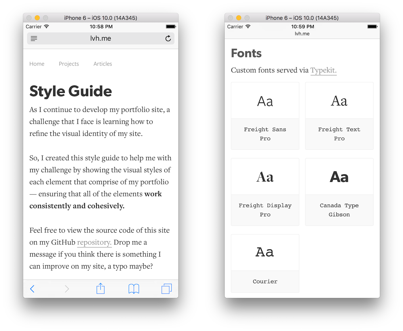 felixlee.io Mobile Style Guide Page